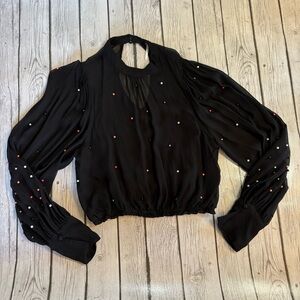 Free People Black Blouse with Red and White Accents size S/P
